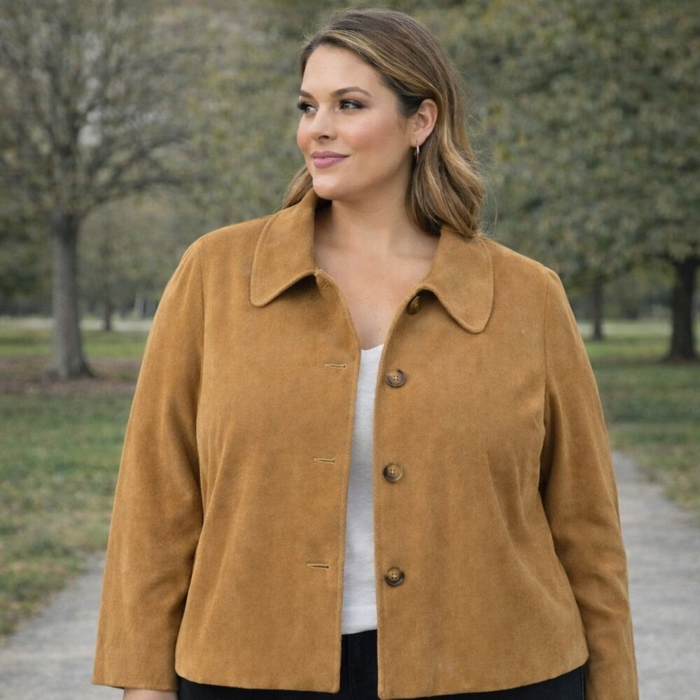 Briggs New York Womens 20 Camel Blazer Jacket Button Front Workwear Plus Size